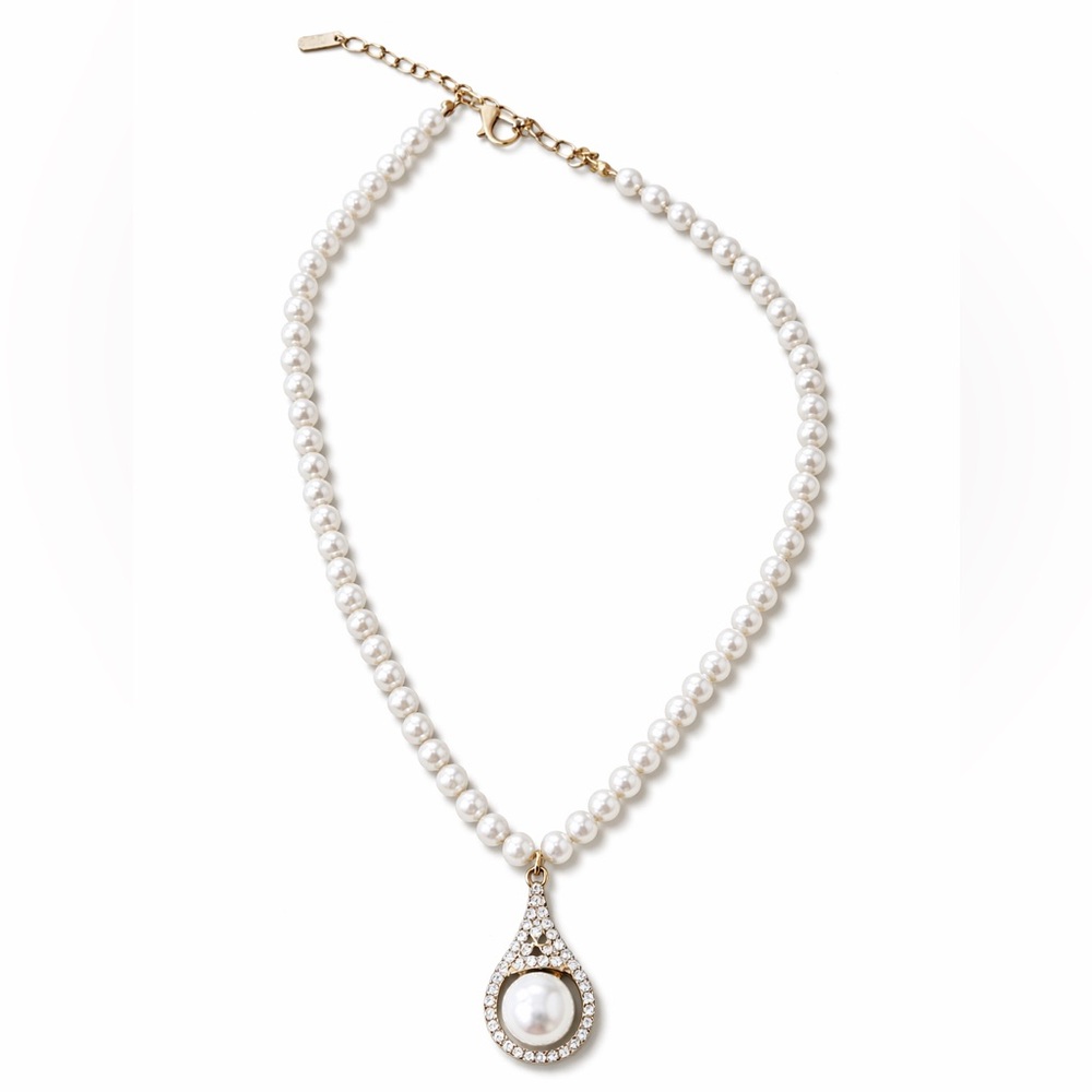 Pearl Beaded Necklace Costume Jewelry Gold Drop Rhinestone Pendant